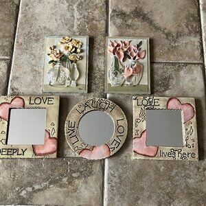 DECORATIVE MIRROR SET & FLOWERS IN VASES PICTURES